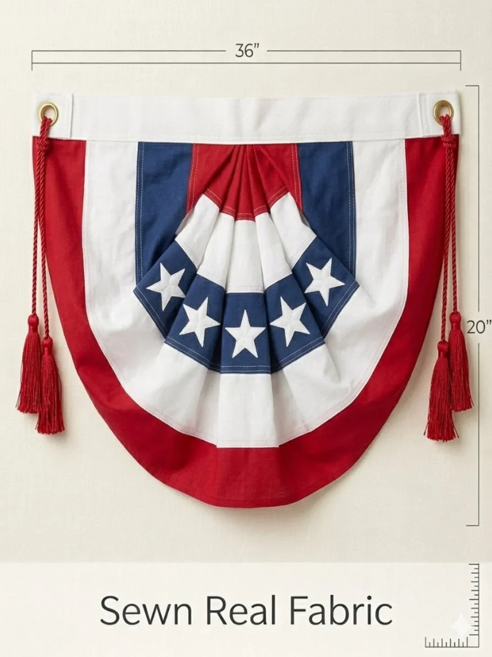 Vintage Heavy Cotton Patriotic Bunting – 3ft Sewn Fan Bunting with Corded Tassel